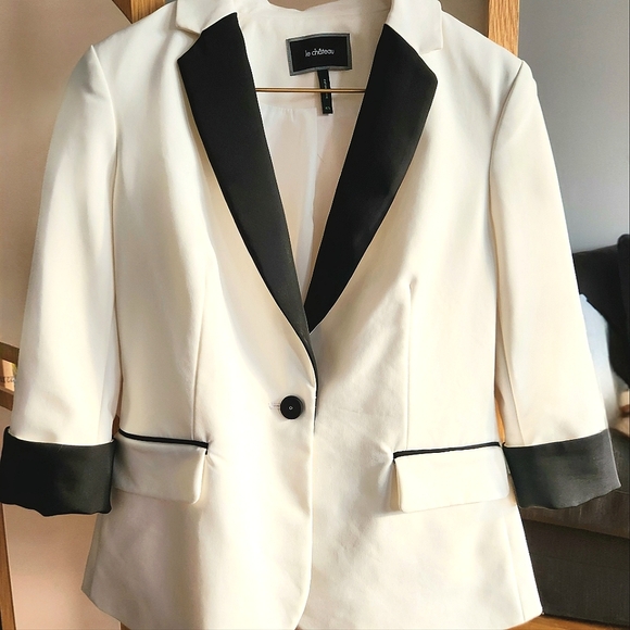 Le Chateau Single Button Fitted White & Black 3/4 Sleeve Faux Pocket size Small - Picture 1 of 12